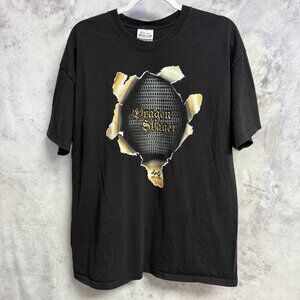 Vintage Dragon Slayer T Shirt Mens XL Black Y2K Video Game Chainmail